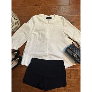 Tuckernuck Pomander Place Women's S Kieran Seersucker Blouse White 3/4 Sleeves